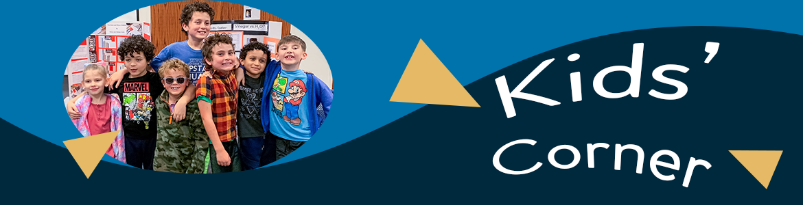 Kids Corner Header showing a group of children in the library