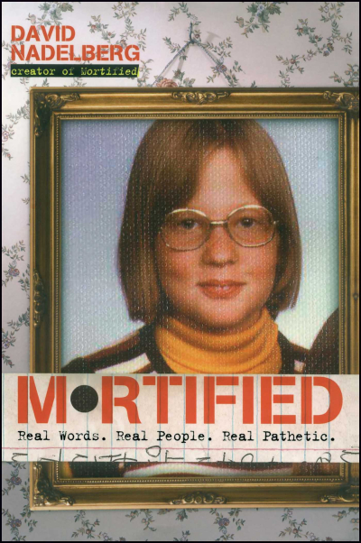 The book cover is a class photo of an awkward looking teen with a yellow turtleneck and glasses.