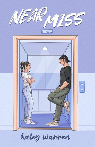 A man and a woman stare at each other from opposite sides of an elevator.