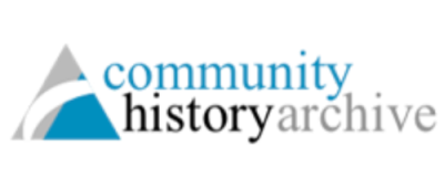 blue and grey text logo with a blue and grey pyramid