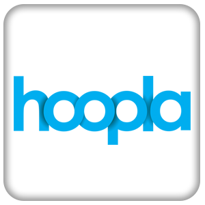 White background with light blue lowercase text that reads 'hoopla'.