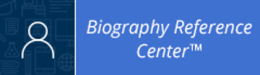 Biography Reference Center blue background and white text database logo