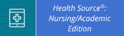 Blue and teal backgrounds with white text reading 'Health Source: Nursing/Academic Edition'