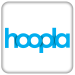 White background with light blue lowercase text that reads 'hoopla'.