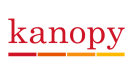 'kanopy' text in red with four bars below the text that fade from left to right and red to yellow