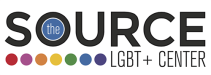 LGBTQ+ Source with black text and many different colored dots