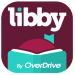 Libby by OverDrive database logo of a maroon background, white text, and a teal colored book cover