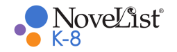 'NoveList' in black text and 'K-8' in blue text with a blue, orange, and purple dots.