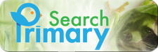 Primary Search database logo with green and blue text, a blue birdie, and a green background