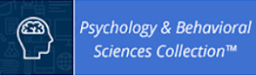 Psychology and Behavioral Sciences Collection blue background with white text and an outline of a human head and brain