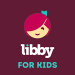 Libby for Kids maroon background, white and teal text database logo