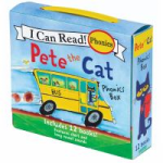 Phonics kit box that reads "I Can Read! Phonics Pete the Cat". The box has a yellow school bus, blue sky, and green grass.